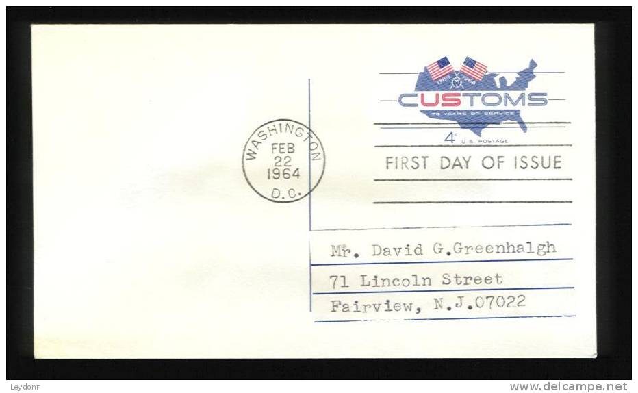 FDC U.S. Customs - Feb 22, 1964 - Scott # UX50 - 1961-1970