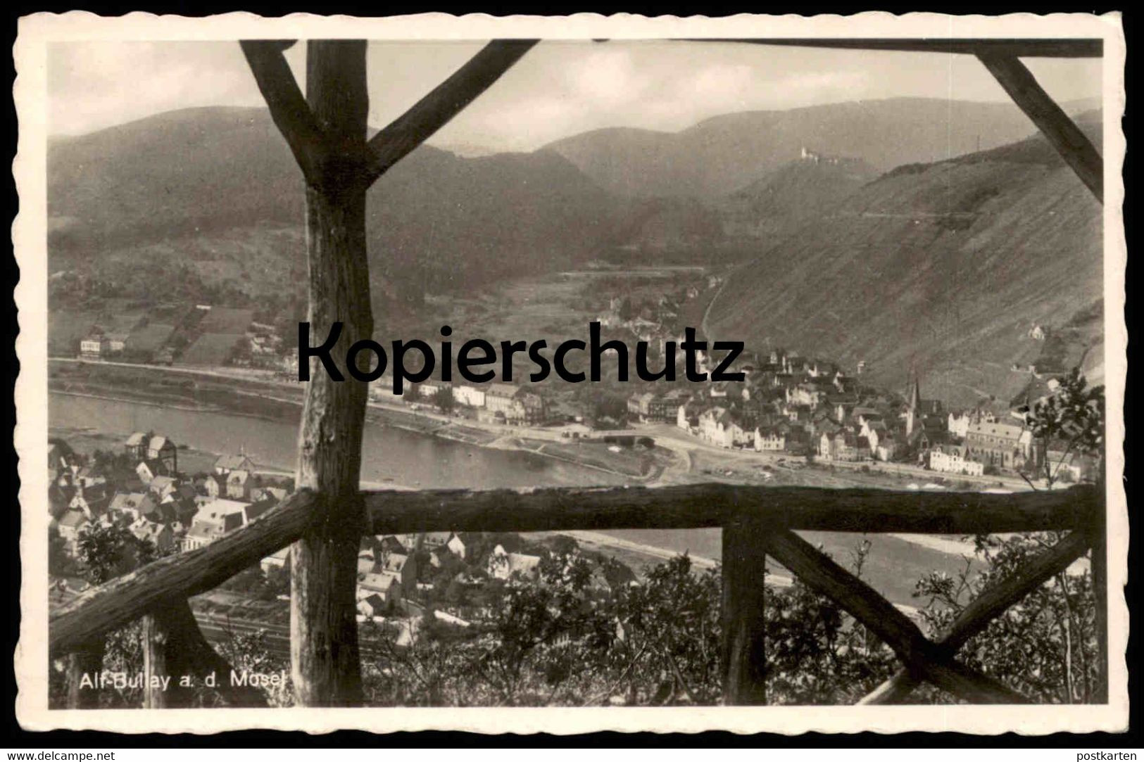 ALTE POSTKARTE ALF-BULLAY AN DER MOSEL AUSSICHTSPUNKT HOLZZAUN Moseltal Gesamtansicht Moselle Postcard AK Ansichtskarte - Alf-Bullay