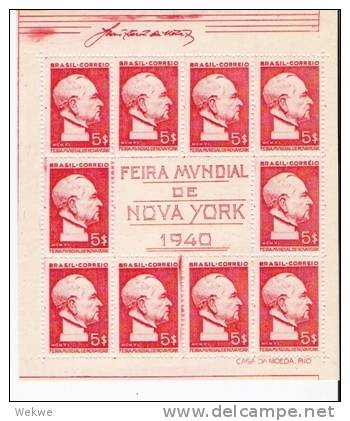 Spz313/ BRASILIEN -  3 Blöcke Weltausstellung N.Y. 1940 ** MNH - Blocks & Kleinbögen