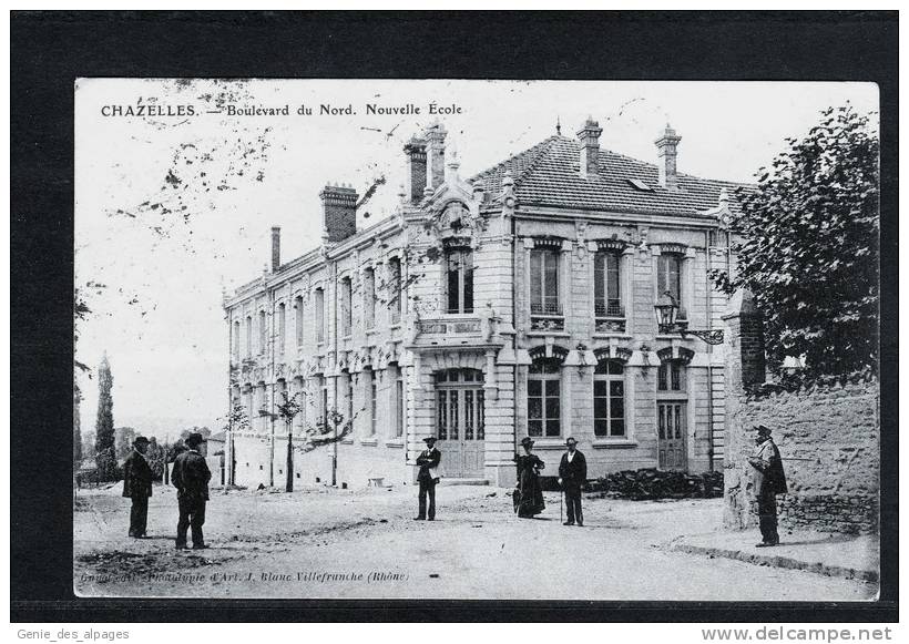 43 CHAZELLES Sur LYON, Boulevard Du Nord, Nouvelle école, Animée, Ed Phototypie Blanc Villefranche, 1913 - Montbrison