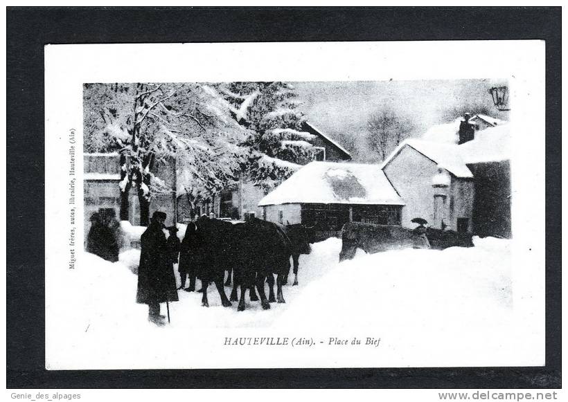 01 HAUTEVILLE, Place Du Bief, Animée, Vaches, Ed Miguet Frères, Hauteville, Dos Divisé, écrite En 1926, Bon état - Hauteville-Lompnes