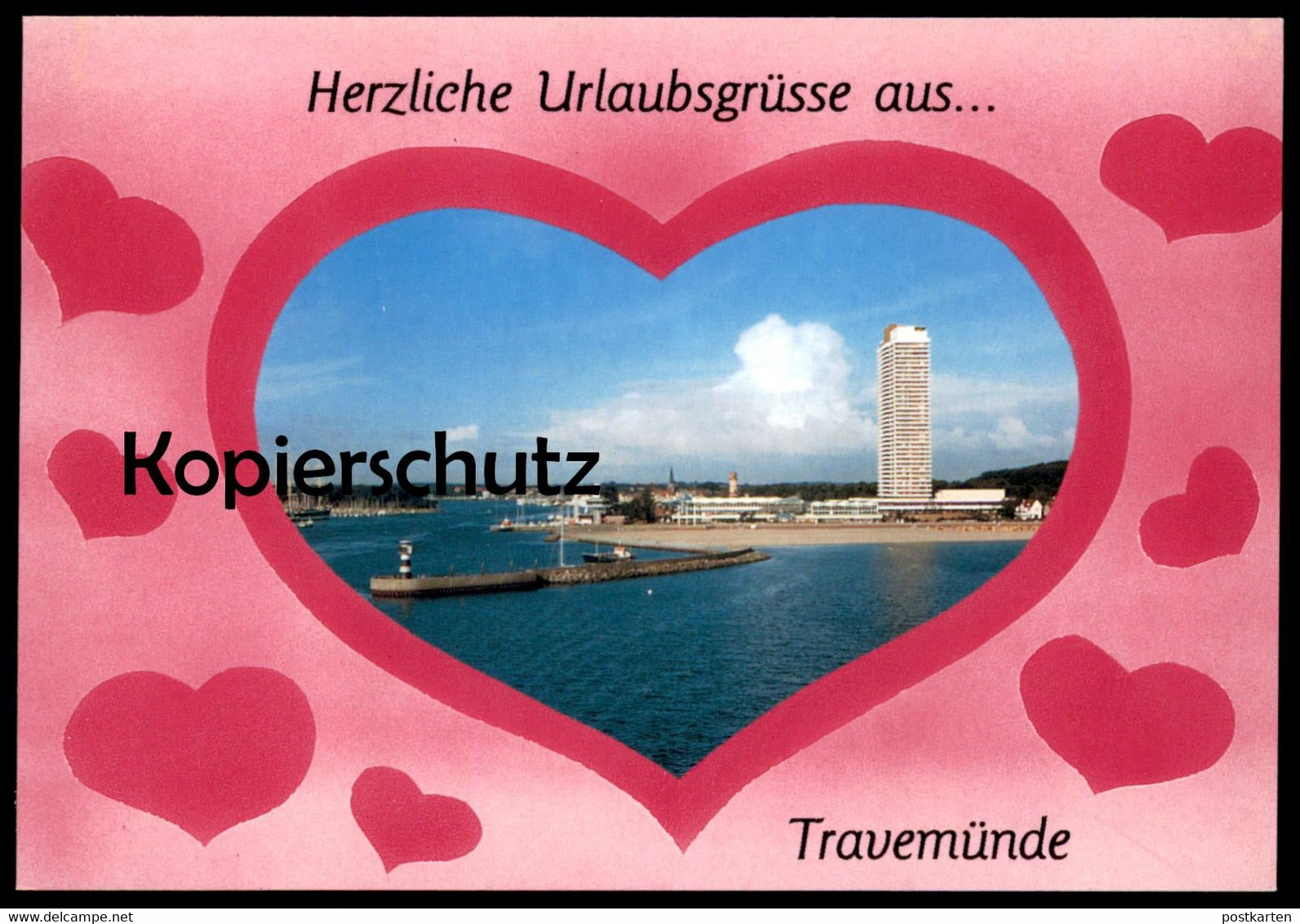 ÄLTERE POSTKARTE HERZLICHE URLAUBSGRÜSSE AUS TRAVEMÜNDE HAFEN HERZ HERZEN Heart Coeur Lübeck Ansichtskarte Cpa Postcard - Lübeck-Travemünde