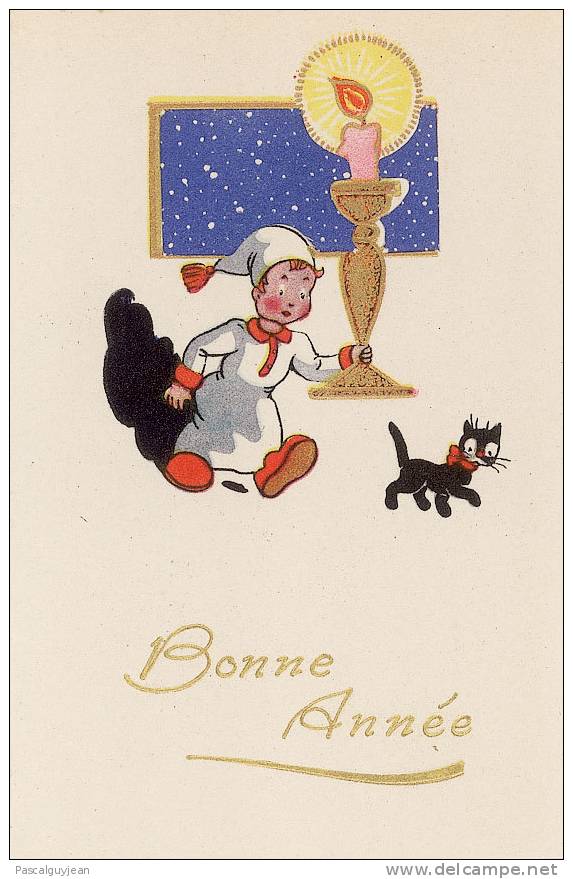 LOT DE 12 CARTES DE VOEUX DOUBLES "Enfant Et Chat" - Années 50-60 - 5 - 99 Postcards