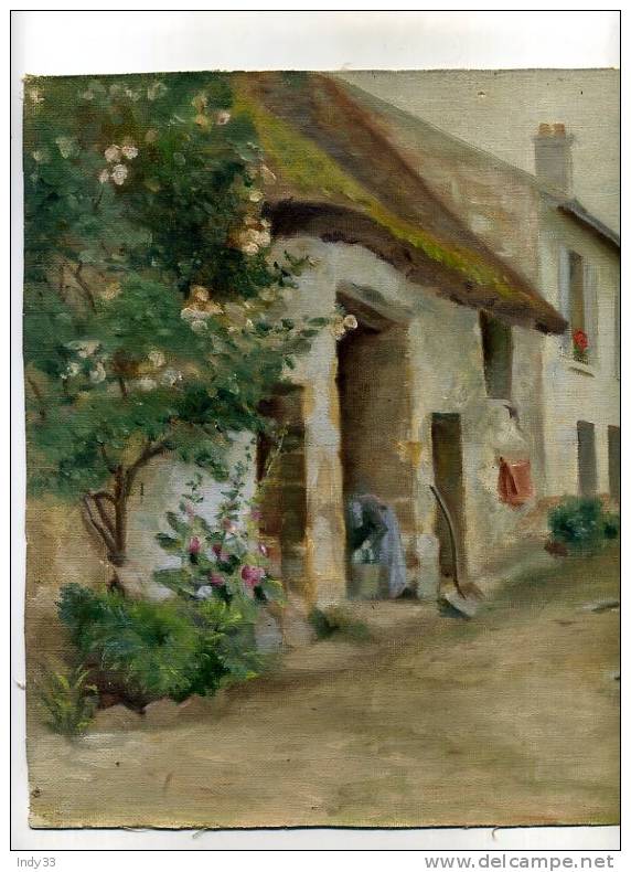 - COUR DE FERME . HUILE SUR TOILE NON SIGNEE - Oelbilder