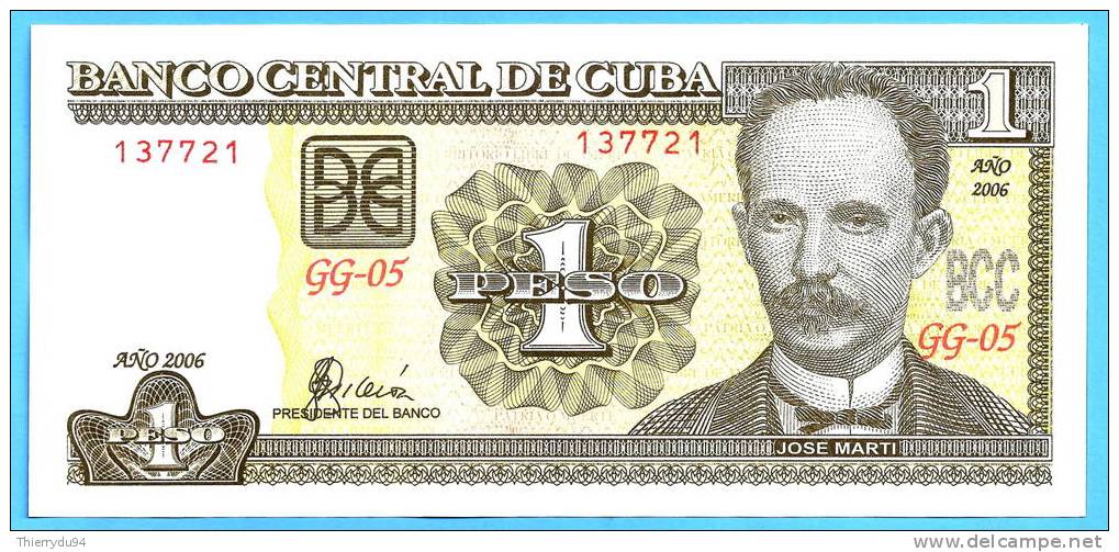 Cuba 1 Peso 2006 UNC Jose Marti Kuba 2006 Pesos Neuf Non Circulé. - Cuba