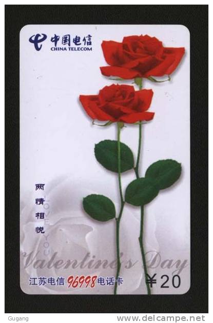 China Rose- Saint Valentine´s Day ,used Phonecard - China