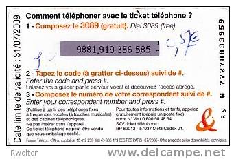 @+ Ticket France Telecom UTILISE : "RUGBY" - 5 € - Série W 7727. - Biglietti FT