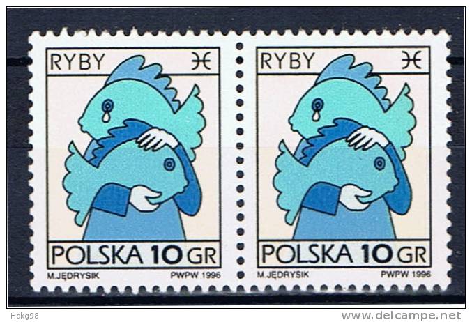 PL+ Polen 1996 Mi 3612 OG Tierkreiszeichen Fische (Paar) - Oblitérés