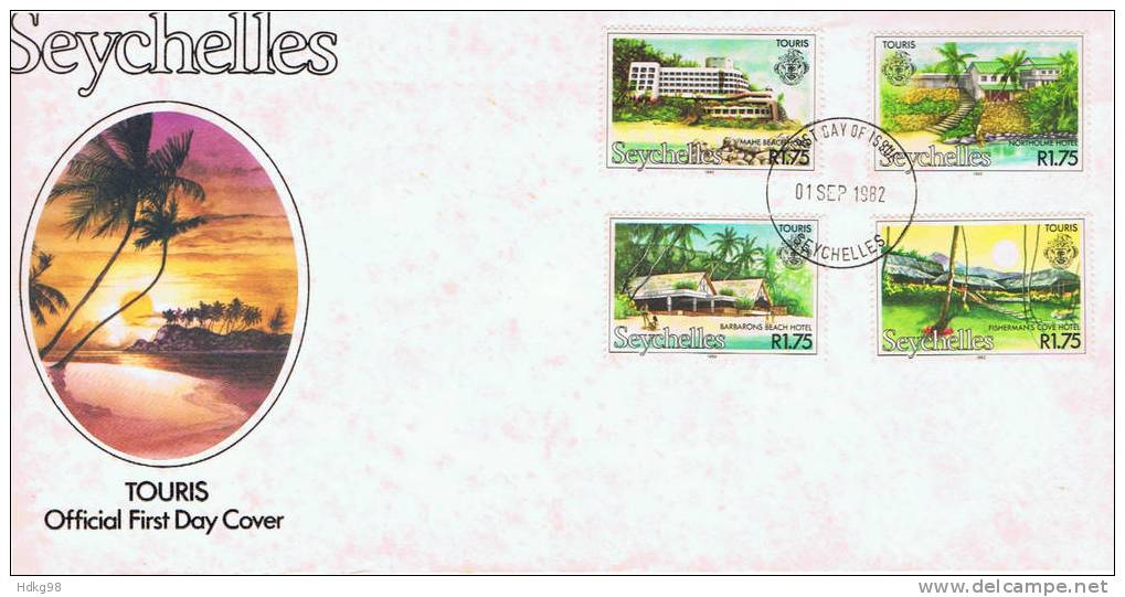 SY Seychellen 1982 Mi 512 514 517-18 FDC Tourismus - Seychelles (1976-...)