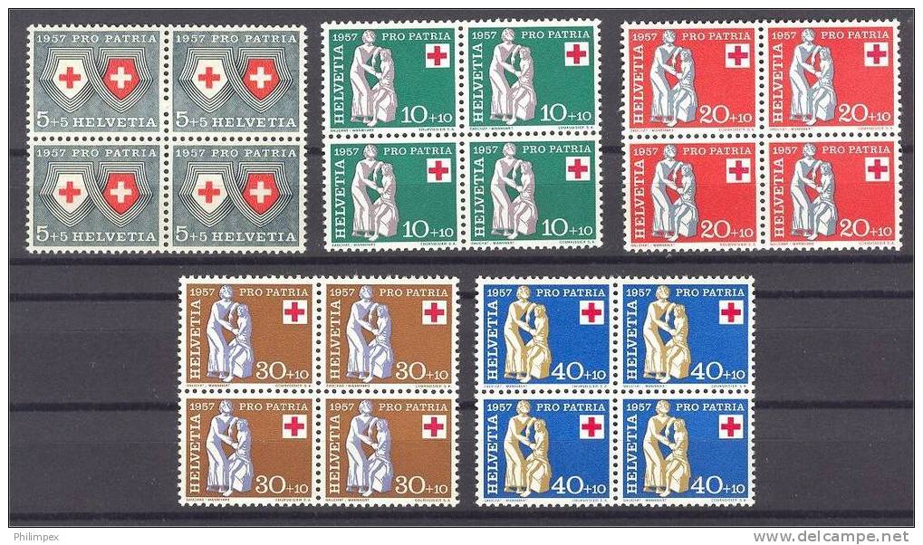 SWITZERLAND, PRO PATRIA 1957, NEVER HINGEDSET BLOCKS OF 4 - Nuovi