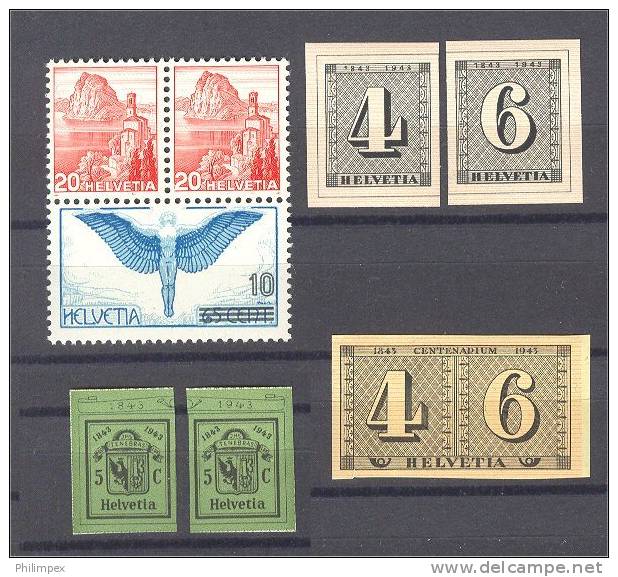 SWITZERLAND, VERY NICE GROUP SHEETLET STAMPS 1938-43, ALL NEVER HINGED ** - Collections