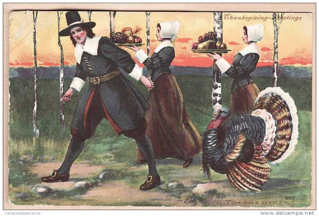 US THANKSGIVING GREETINGS Turkey Publish: SANDER 502- Send 25.11.1908 FOULQUIER Maison Cervolles PERPIGNAN - 3166A - Giorno Del Ringraziamento