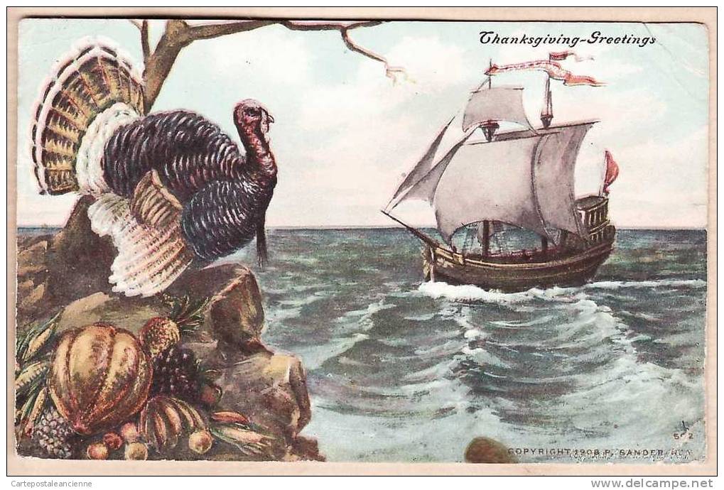 US THANKSGIVING GREETINGS Turkey Publish: SANDER 502- Send 25.11.1908 FOULQUIER Maison Cervolles PERPIGNAN - 3167A - Giorno Del Ringraziamento