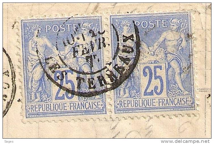 Lettre SAGE Paire N° 78  SUPERBE, Lyon Les Terreaux ! - 1877-1920: Periodo Semi Moderno