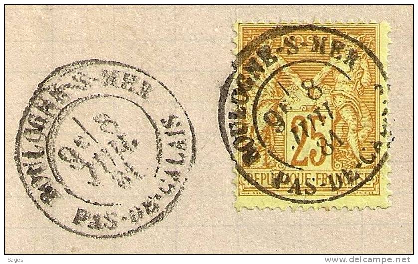 Lettre SAGE N° 92 Boulogne-S-Mer, Pas De Calais Pour La Suisse ! - 1877-1920: Periodo Semi Moderno