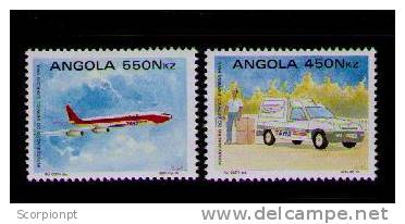 Car Postal Voiture Postale EMS Avion En Vol Inauguration Du Service Postal Express Transports En ANGOLA 1992 Set Sp739 - Postleitzahl