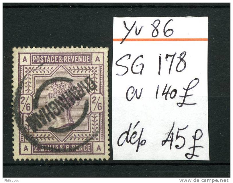 G.B. Victoria  2/6 Shillings     Yv: 86  Fine Used   BIRMINGHAM       SG 178    Cote 140 Pounds - Oblitérés