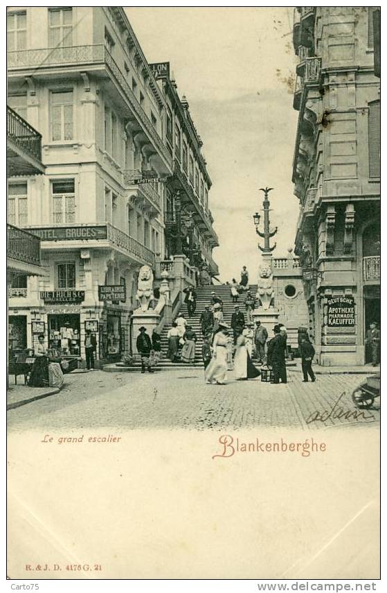 BELGIQUE - Blankenberghe - Le Grand Escalier  - Marchand De Cartes Postales - Pharmacie - Blankenberge