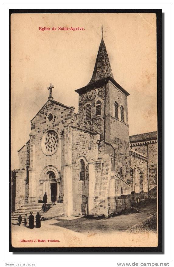 07 SAINT AGREVE, Eglise, Coll J Malet, Dos 1900 Non écrit, Plis D´angle - Saint Agrève
