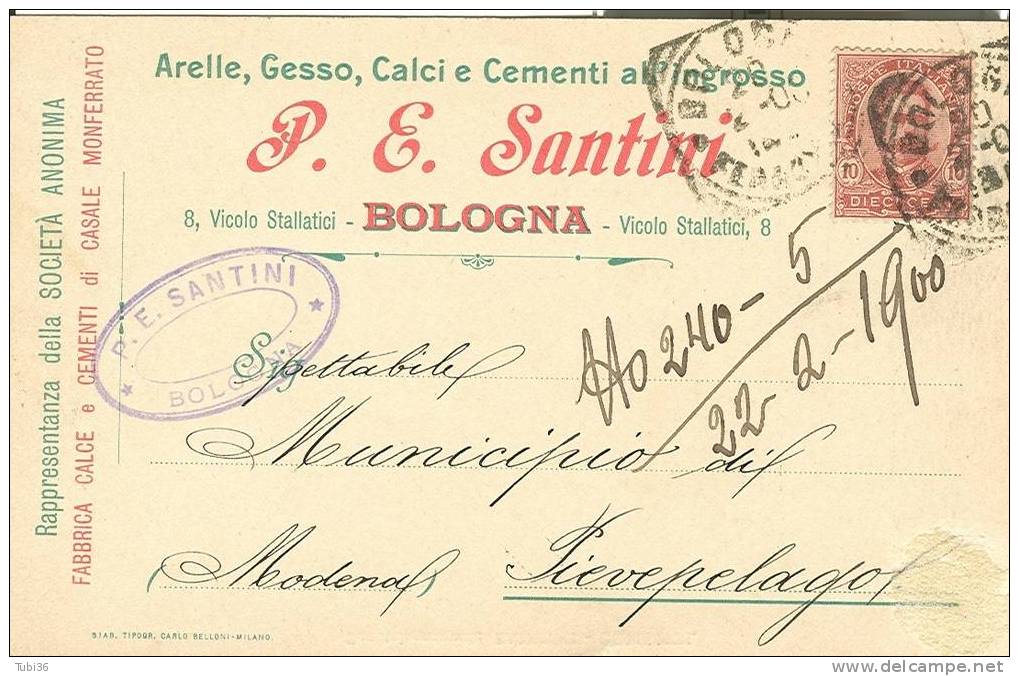 P.E. SANTINI - BOLOGNA -VIAGGIATA 1900. - Negozi