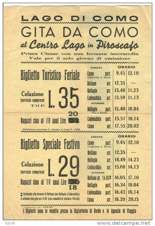 LAGO DI COMO - GITA DA COMO IN PIROSCAFO - ORARI E PREZZI -FERIALI E FESTIVI - - Europe