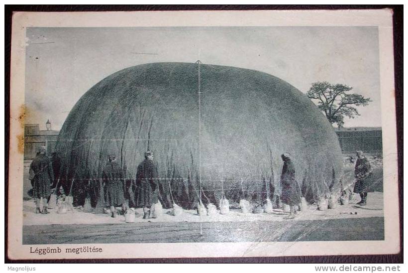 R!R!R!, Air Ship,Balloon,Preparing For Flight,Military,Soldiers,Austria-Hungary Monarchy,WWI,vintage Postcard,damaged - Balloons