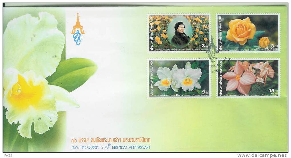 70 ANS DE LA REINE ROSES ET ORCHIDEE FDC THALANDE 4 VALEURS 2002 - Roses