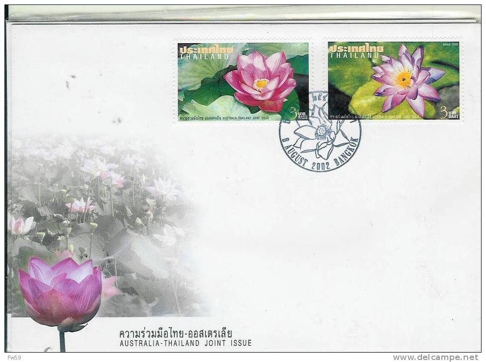 VEGETAUX FLEURS  AQUATIQUES FDC THAILANDE 2 VALEURS 2002 - Roses