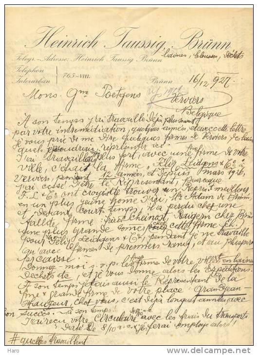 Brief An Titel - Heinrich Taussig In BRÜNN - Other & Unclassified