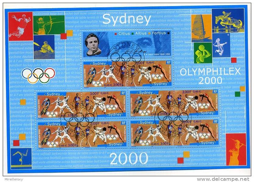 BLOC FEUILLET FRANCE SYDNEY OLYMPHILEX 2000 CYCLISME ESCRIME RELAIS JUDO PLONGEON JEUX OLYMPIQUES - Sommer 2000: Sydney