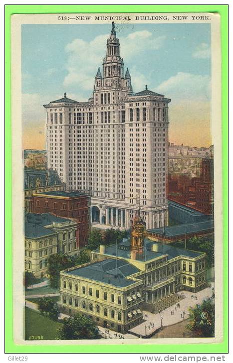 NEW YORK CITY, NY - MUNICIPAL BUILDING & CITY HALL PARK - TRAVEL IN 1928 - - Autres Monuments, édifices