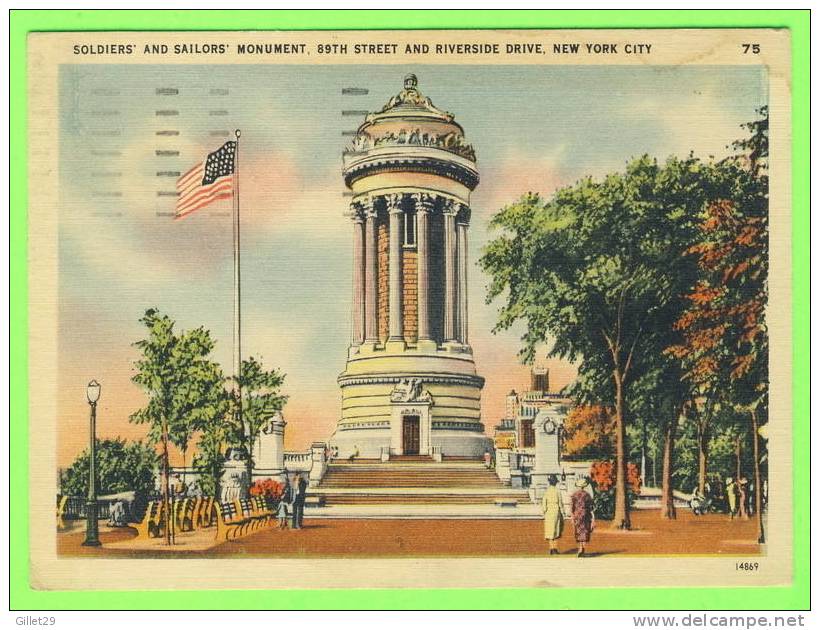 NEW YORK CITY, NY - SOLDIER'S AND SAILOR'S MONUMENT - ANIMATED - TRAVEL IN 1947 - - Autres Monuments, édifices