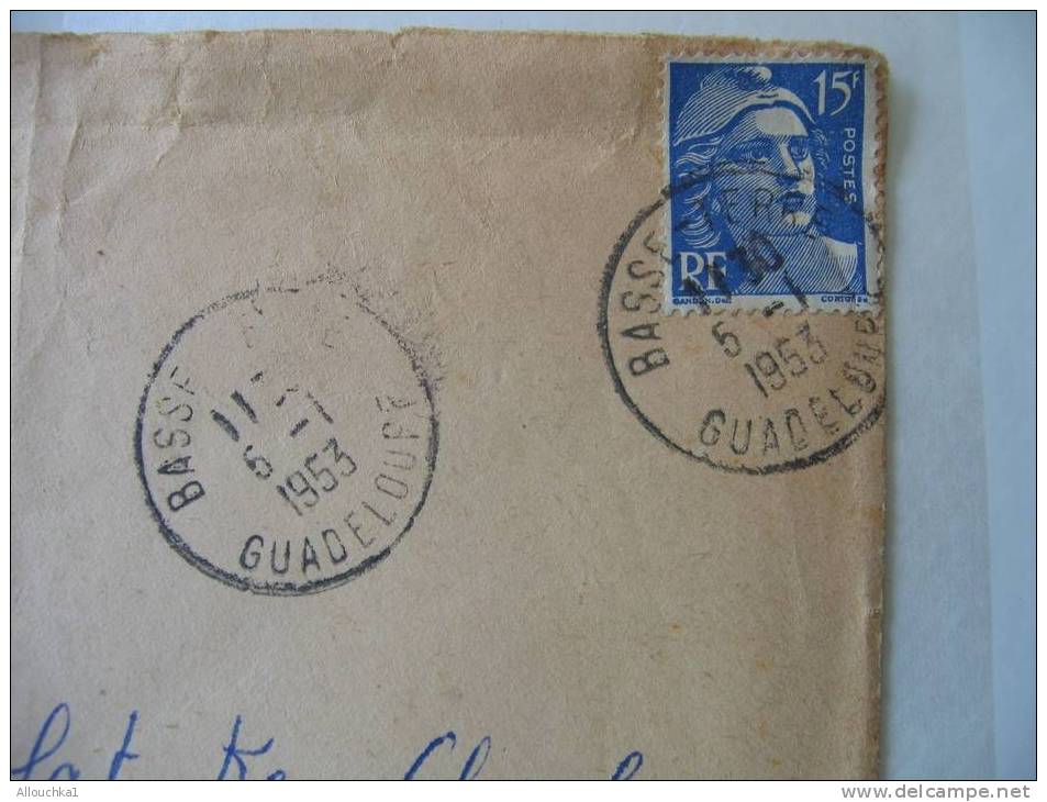 1953 MARCOPHILIE LETTRE DE BASSE TERRE EN GUADELOUPE TIMBRE MARIANNE DE GANDON 15F PAR AVIONP/LAMBALLE COTE DU NORD 22 - Storia Postale