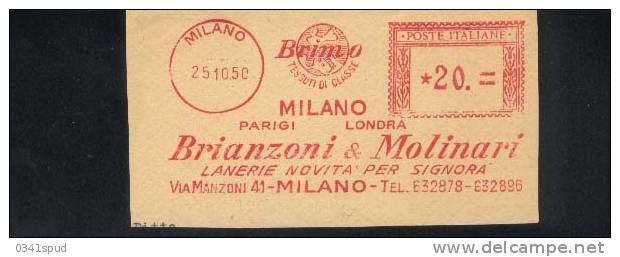1950 Italia  EMA Metercancel  Affrancatrice    Milano Brianzoni Molinari Textile Tessile - Textiel