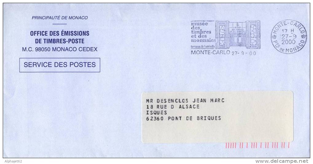 Musée Des Timbres Et Monnaies - MONACO - Flamme Annonce Temporaire - 2000 - Monnaies