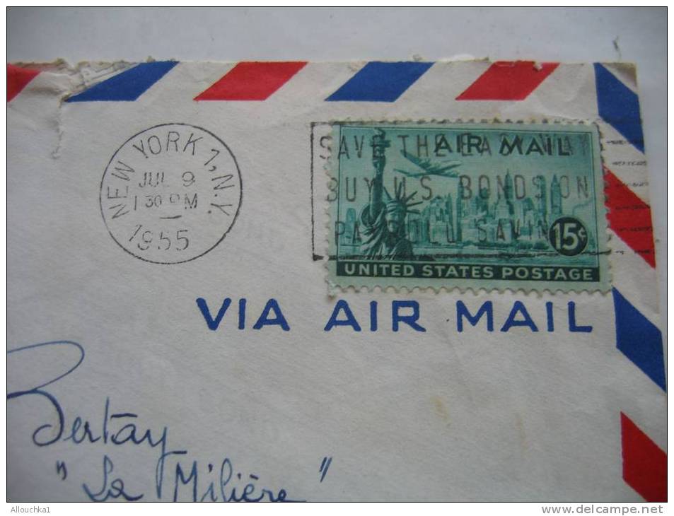 1955 MARCOPHILIE LETTRE DES ETATS UNIS:NEW-YORK  POUR LE VAL ANDRE COTE DU NORD 22  FRANCE / AIR MAIL - 2c. 1941-1960 Covers