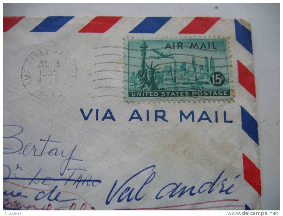 1955 MARCOPHILIE LETTRE DES ETATS UNIS:NEW-YORK  POUR LE VAL ANDRE COTE DU NORD 22  FRANCE / AIR MAIL - 2c. 1941-1960 Covers