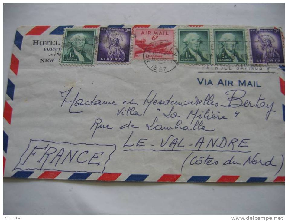 1957 MARCOPHILIE LETTRE DES ETATS UNIS:NEW-YORK  POUR LE VAL ANDRE COTE DU NORD 22  FRANCE / AIR MAIL - Covers & Documents