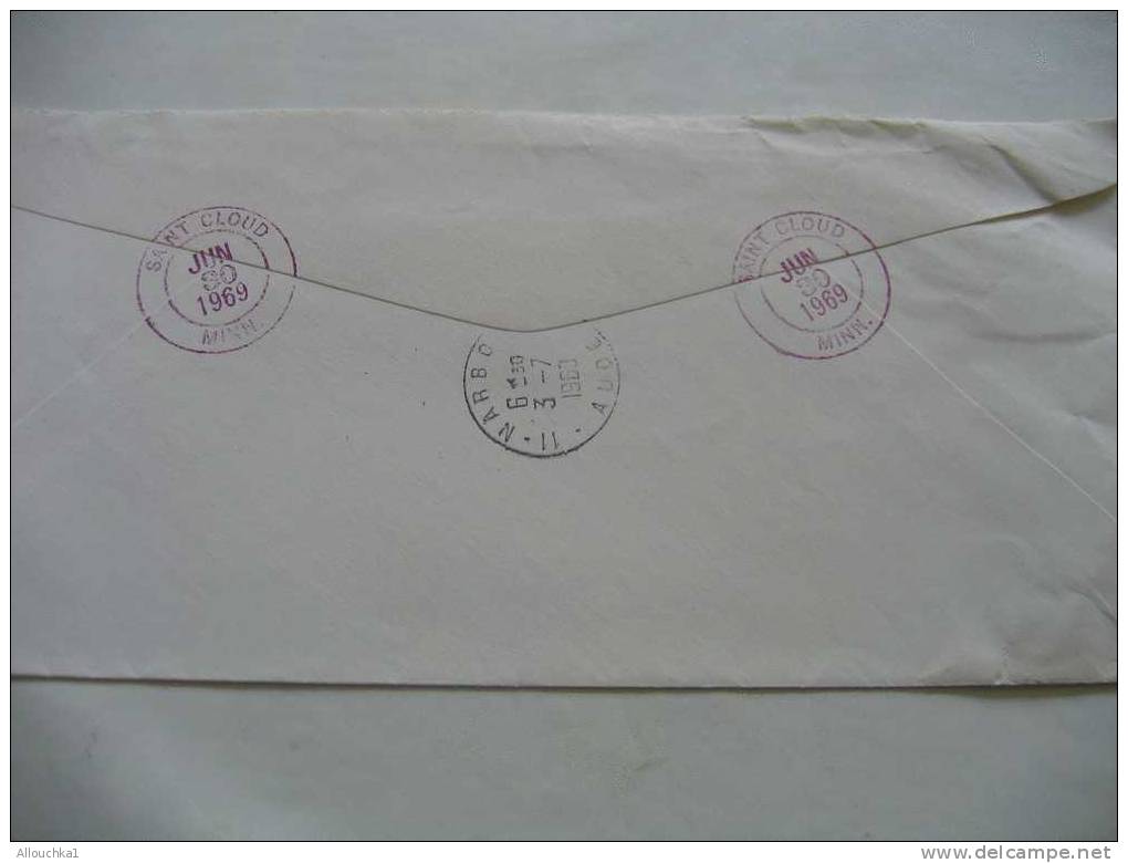 1969 MARCOPHILIE LETTRE DES ETATS UNIS USA :SAINT CLOUD/MINN. REGISTERED POUR NARBONNE AUDE 11 / FRANCE /AIR MAIL - Automatenmarken [ATM]