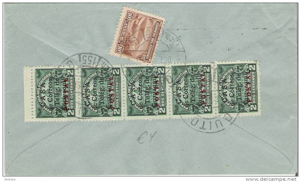 Ecu024/  ECUADOR - Zwangszuschlag (5 X) Telegrafengebäude, Guayaquil (Brief, Cover, Lettre) - Ecuador