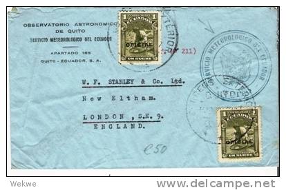 Ecu037/ ECUADOR -  Dienstbrief Meteorologisches Institut 1959, London (Brief, Cover, Lettre) - Ecuador