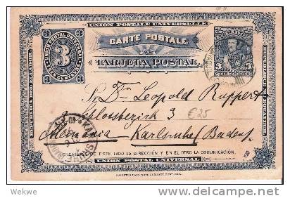 Ecu059/  ECUADOR - P 11, Präsident + Ziffer 3 Cent. 1892 Nach Karlsruhe - Ecuador