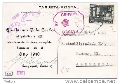 Ecu064/  ECUADOR - AK Guayaquil 1940 Nach Hamburg Mit Brit. Zensur! - Ecuador