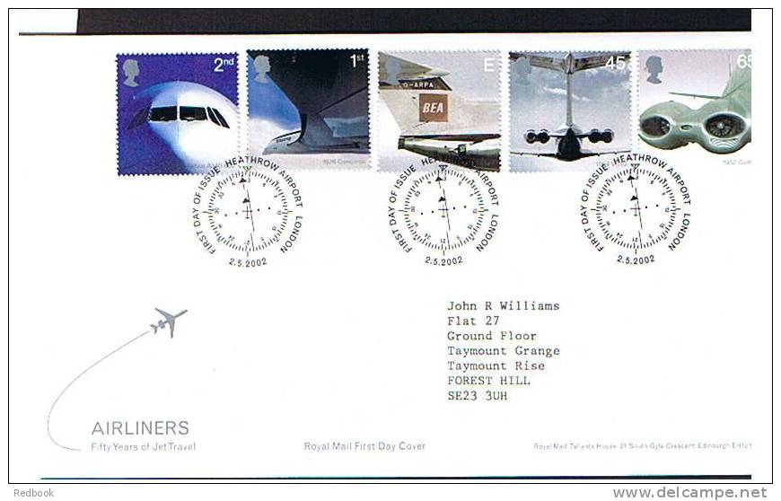 2002 Airliners GB FDC First Day Cover - Ref B142 - 2001-2010 Decimal Issues