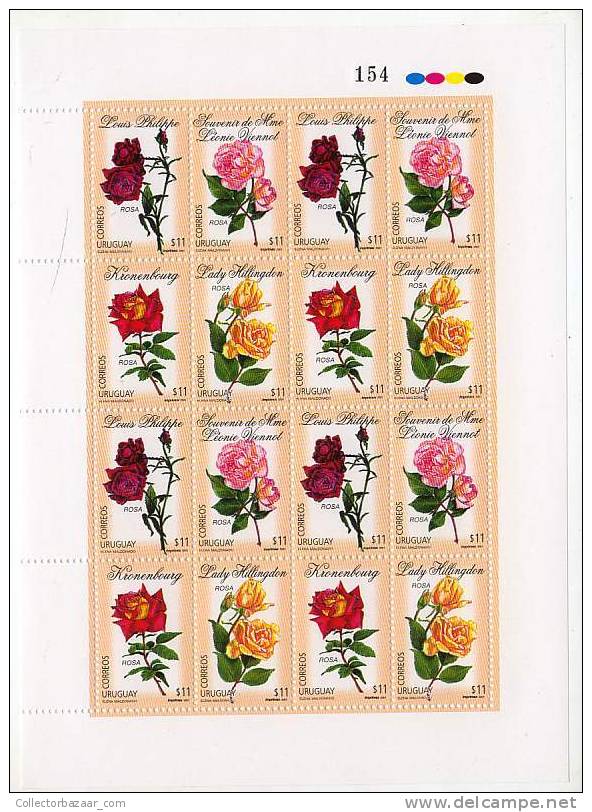 URUGUAY STAMP SHEETMNH Sc1915 - ROSES Plant Flower ROSA - Roses