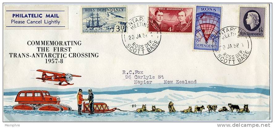 1958 Complete Set On Cacheted Commemorative Cover First Trans-Antarctic Crossing - Cartas & Documentos