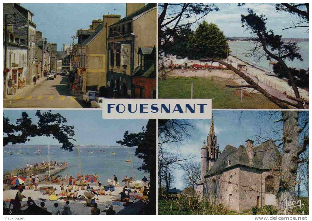 CPSM. FOUESNANT. RUE DE CORNOUAILLE. LA PLAGE DU CAP COZ. PLAGE BEG MEIL. CHAPELLE STE ANNE. DATEE 1967. - Fouesnant