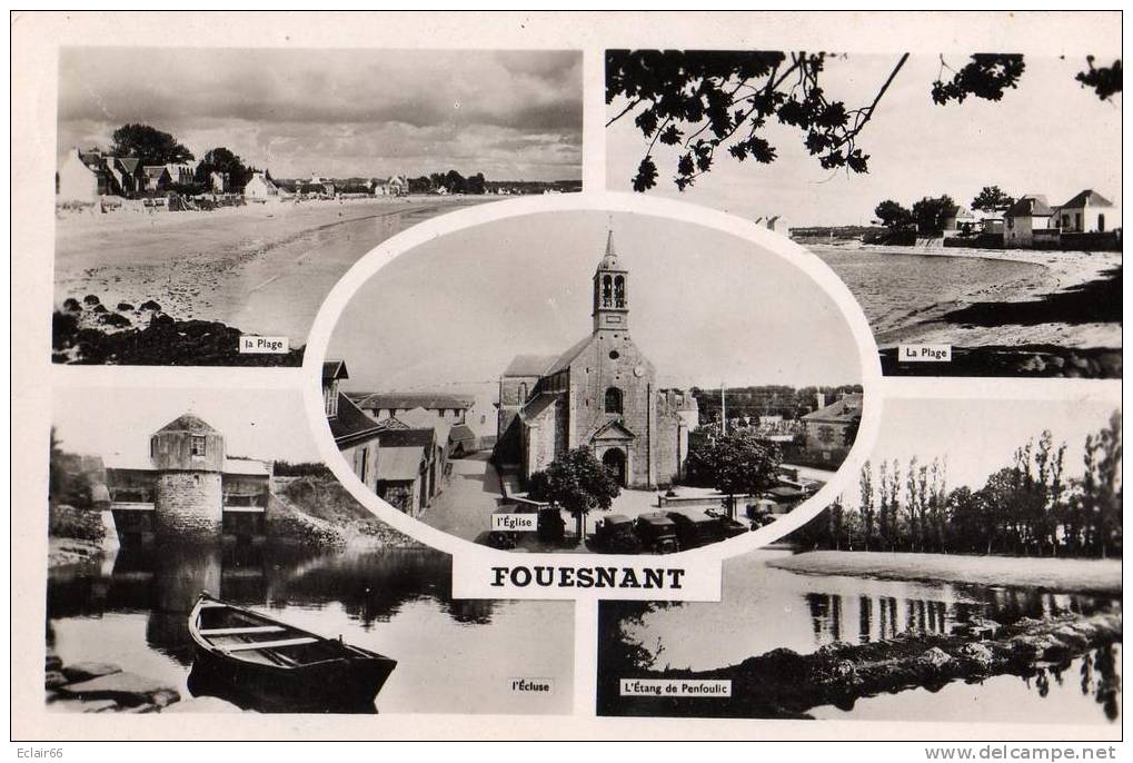 (29)  FOUESNANT  – Multivues.CPSM   Année 1955   Petit Format      5 Photos  Edition  ARTAUD - Fouesnant