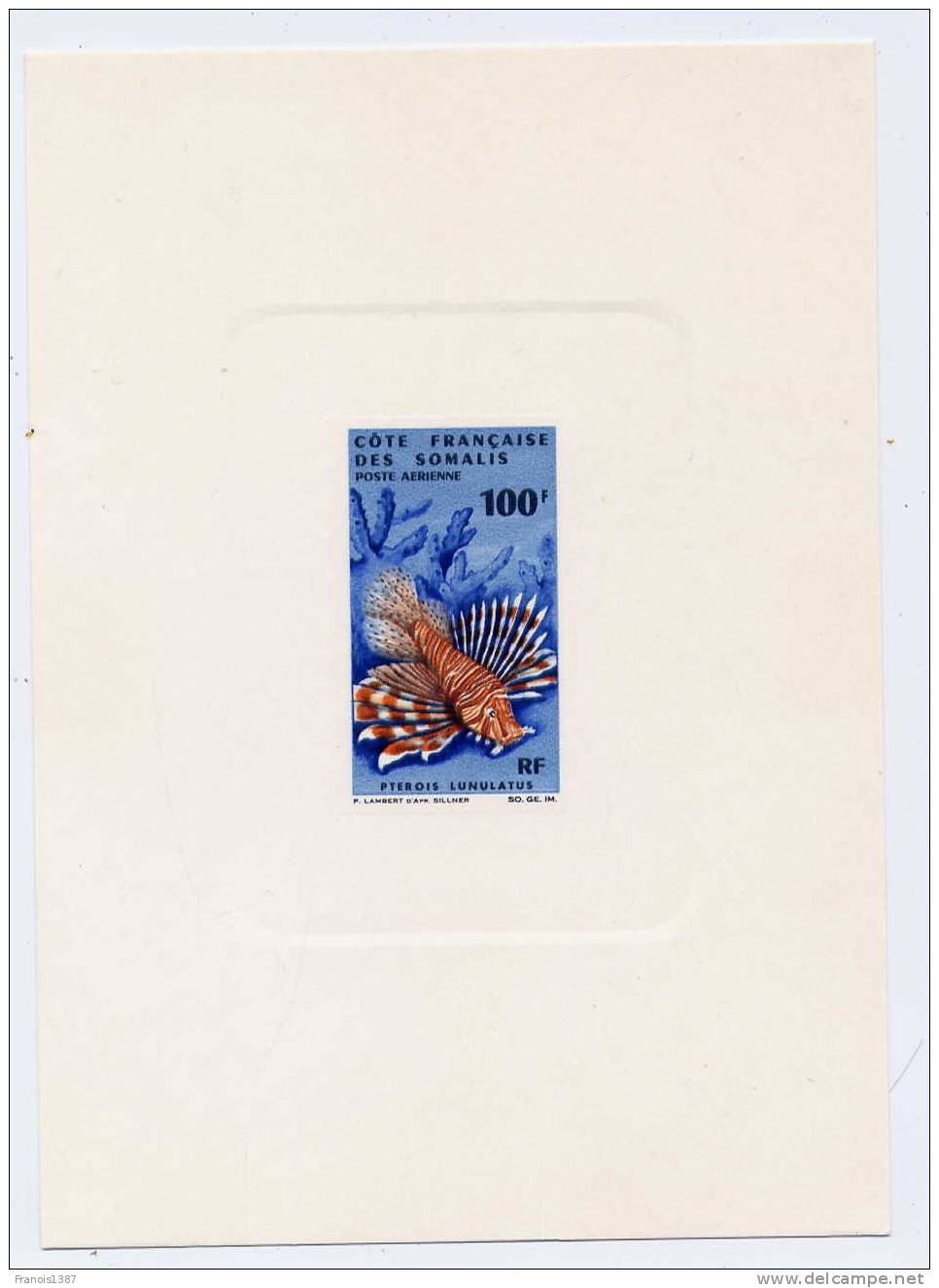 COTE DES SOMALIS -  épreuve Sur CARTON Du PA 55 (RARE) - Thème Poisson - Pterois Lunulatus - Storia Postale