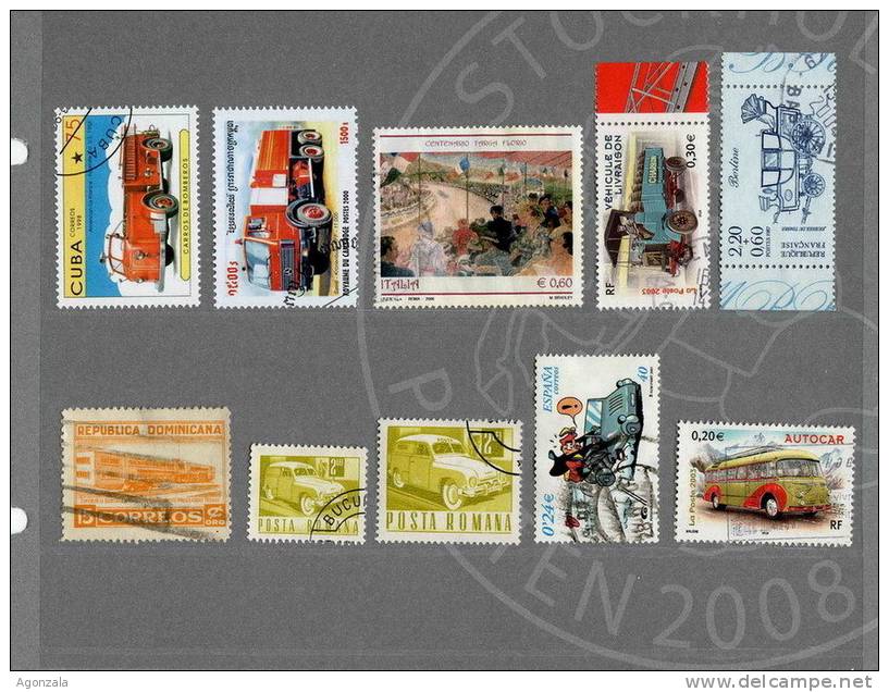 LOT 10 TIMBRES UTILISÉS VOITURES - CAMIONS - BUS - Zeppelins